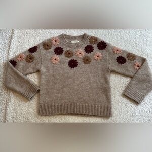 Sezane Suzon Jumper Mottled Beige Wool Kid Mohair Blend Floral Embroidery Medium